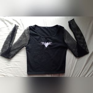 Sugar thrillz Divine Heart of Destruction Fishnet top,xs/s, black